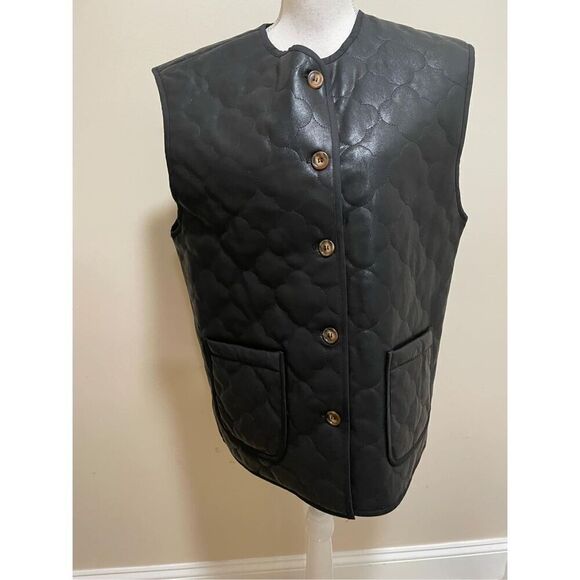 NWT Anthropologie FRNCH x Gisette Faux Leather Quilted Vest Size OS retail $150 - Picture 7 of 14